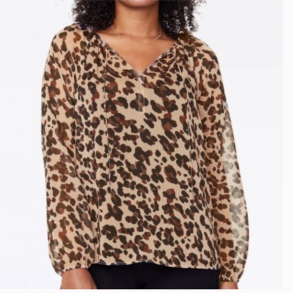 NYDJ Tops - NYDJ Animal Print Pleated Henley‎ Blouse Popover 2X
